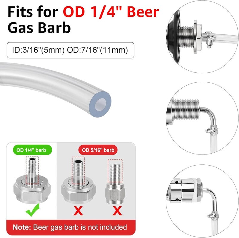 WELLBOM 10FT Kegerator Beer Co2 Gas Dual Lines Kit, ID 3/16" Keg Beer Lines Tubing & ID 5/16'' Co2 Gas Hose Food-Grade PVC Tubing Keg Faucet Tube with 6Pcs Hose Clamps for Homebrew - Image 4